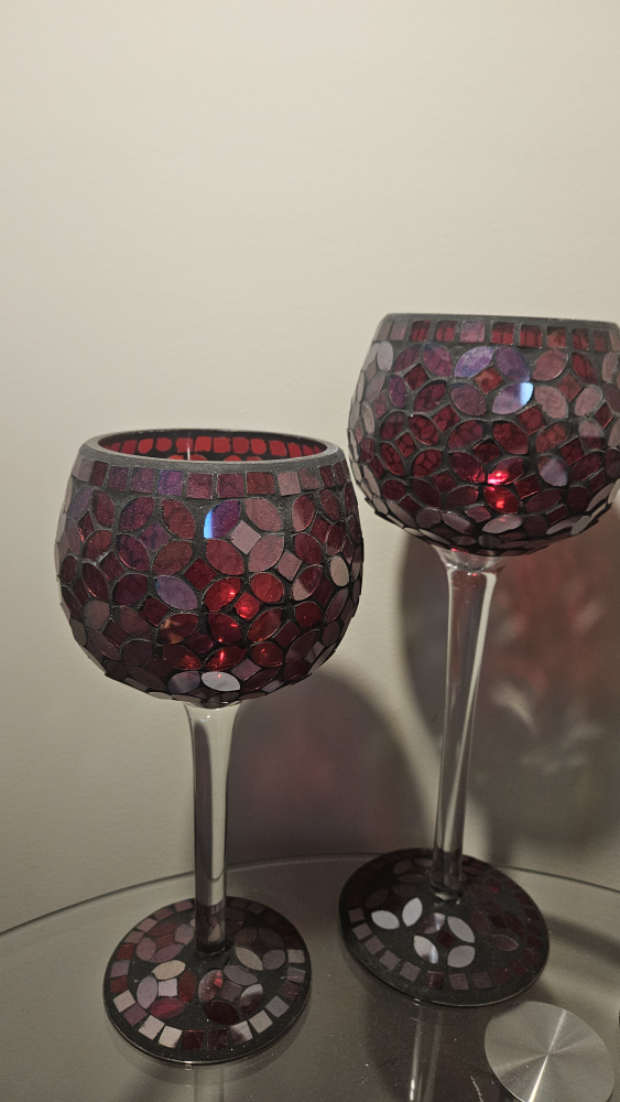 Set of Three Red Mosaic Glass Candle Holders - photo 3
