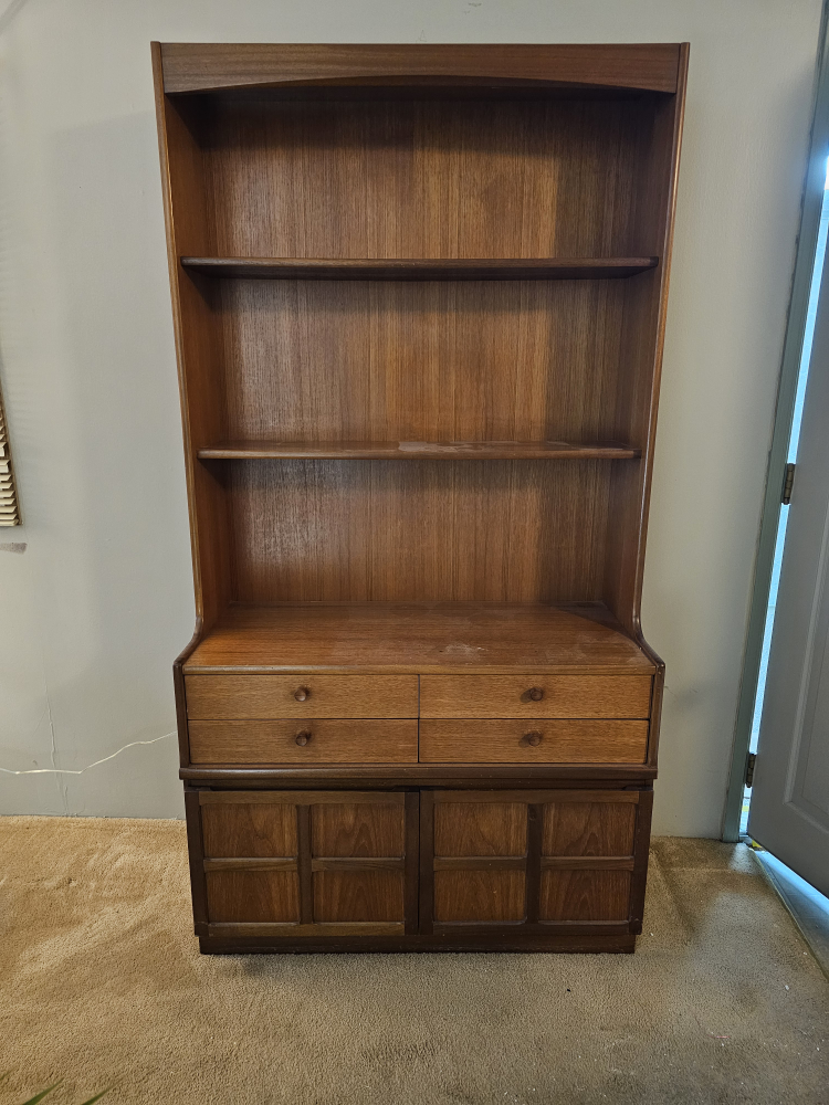 Mid-Century Modern Teak Wood Bookcase with Drawers