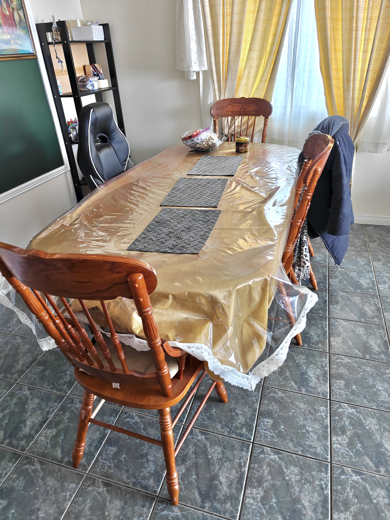 Large Brown Sofa and Wooden Dining Table Set