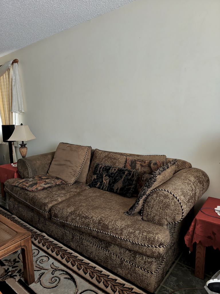 Large Brown Sofa and Wooden Dining Table Set - photo 2