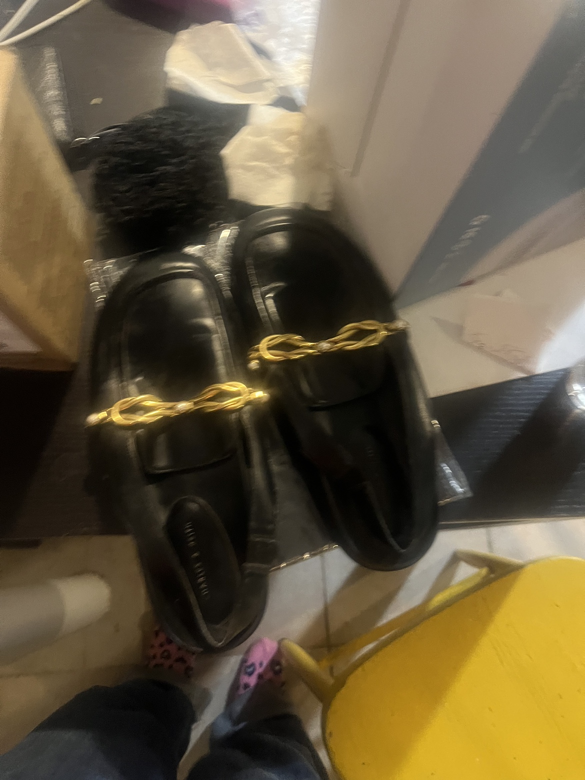 Black Leather Loafers with Gold Chain Detail - photo 2