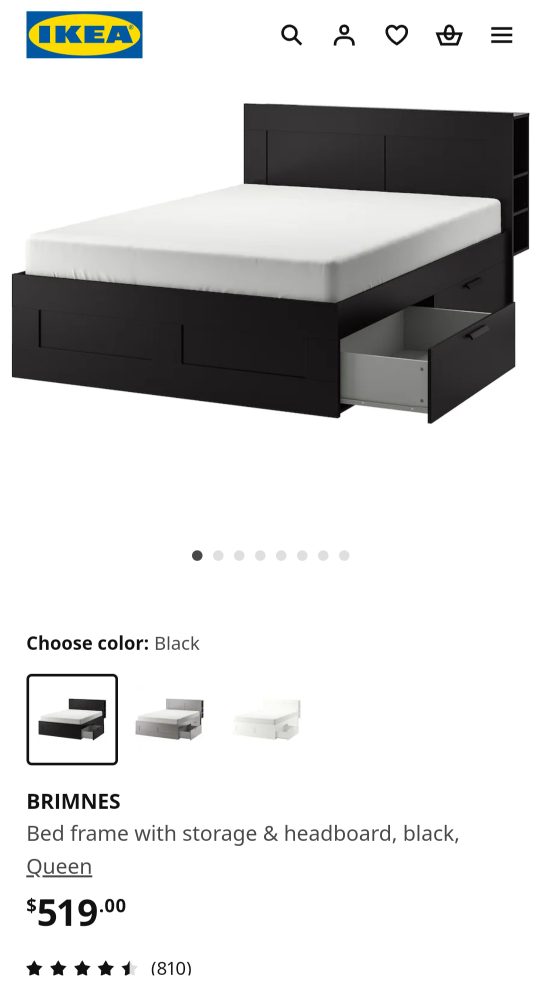 IKEA BRIMNES Queen Bed Frame with Storage - Black - photo 2