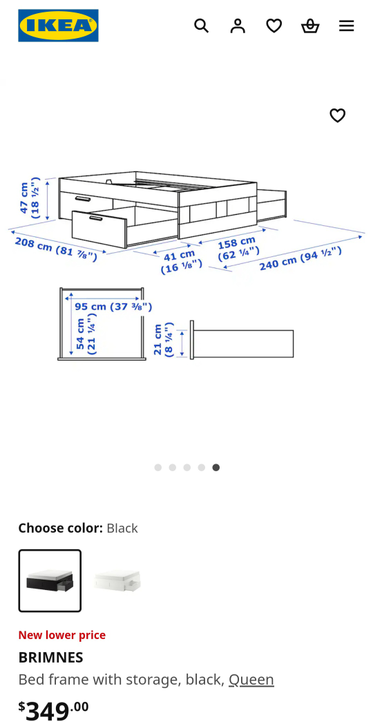 IKEA BRIMNES Queen Bed Frame with Storage - Black - photo 3