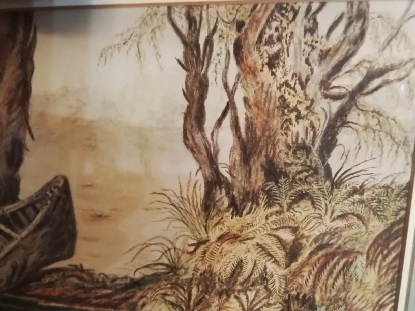 MCM Framed Evocative Beached Canoe Watercolour Painting 28"💚 image indicator(7)