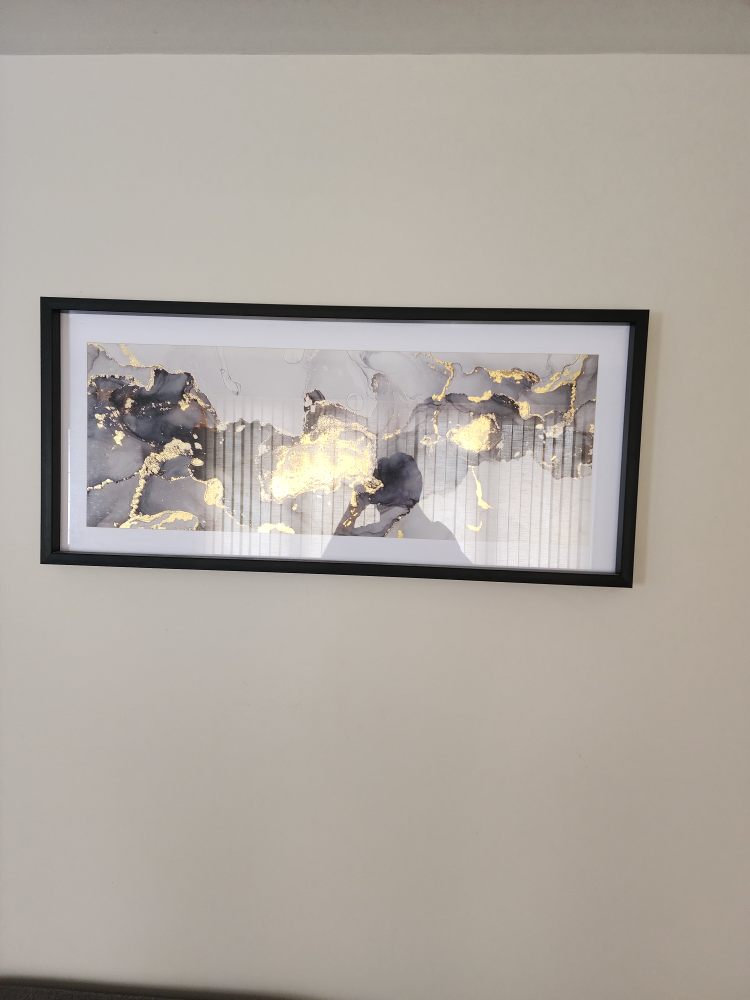 Large Abstract Gold and Grey Framed Wall Art
