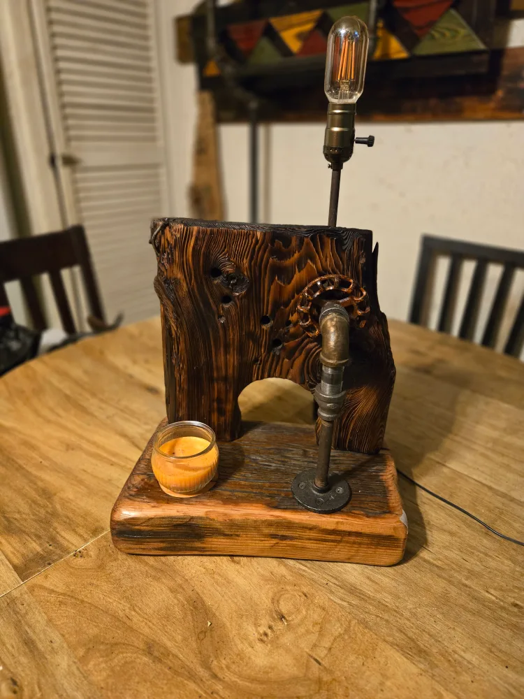 Rustic Reclaimed Wood and Pipe Desk Lamp image indicator(2)