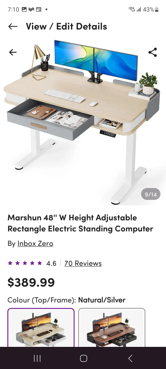 Inbox Zero Marshun Electric Standing Desk - 48" Wide image indicator(2)