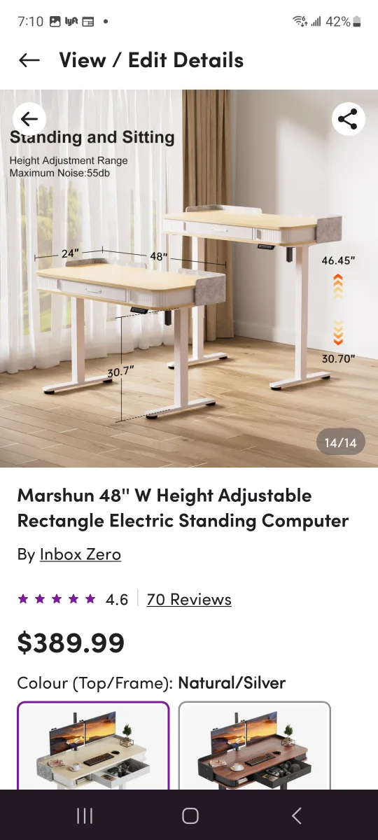 Inbox Zero Marshun Electric Standing Desk - 48" Wide image indicator(4)