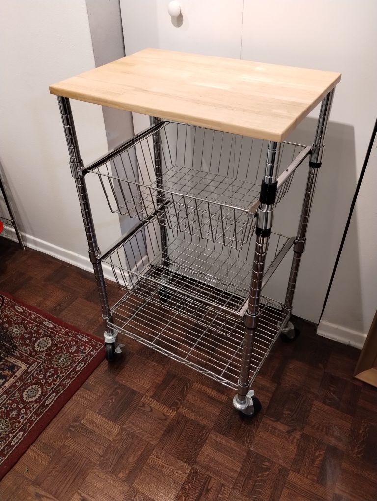 Rolling Kitchen Cart with Butcher Block Top