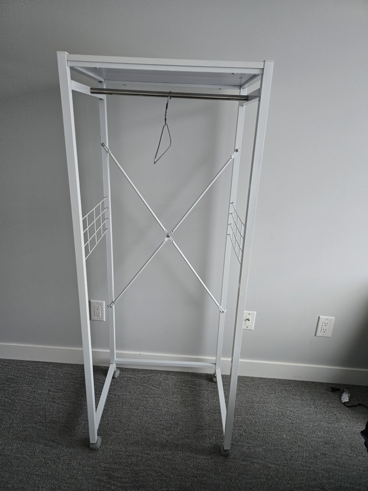 White Metal Garment Rack with Shelves