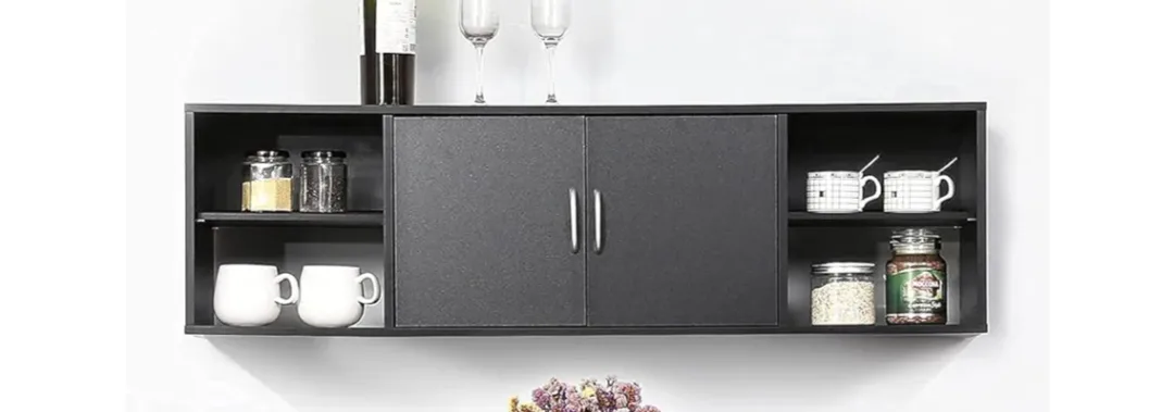 Black Wall Mounted Cabinet with Shelves thumbnail