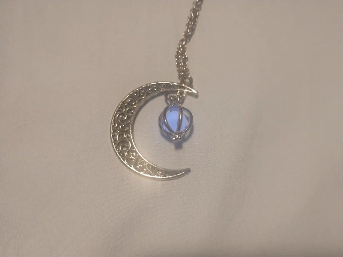 Silver moon glow in the dark gem necklace image indicator(3)