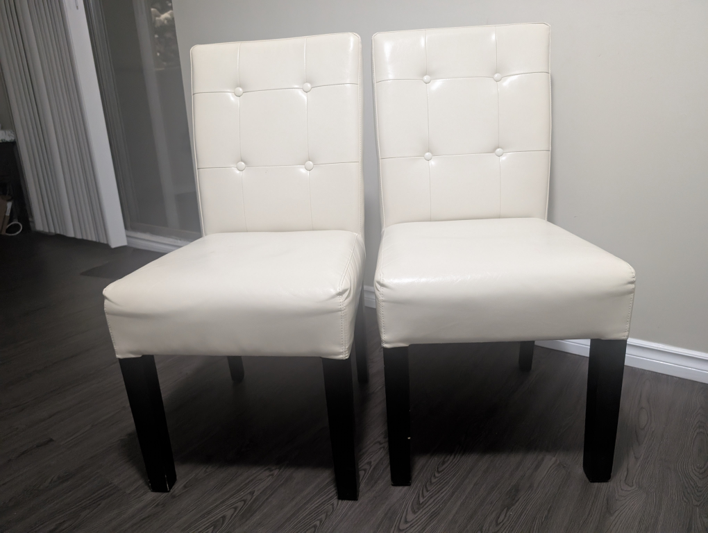 Pair of Off-White Button Tufted Dining Chairs