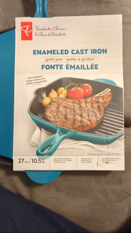 President's Choice Enameled Cast Iron Grill Pan - Teal