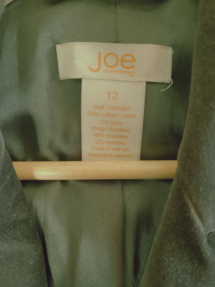 Joe Fresh Women's Green Velvet Blazer Size 12 image indicator(2)