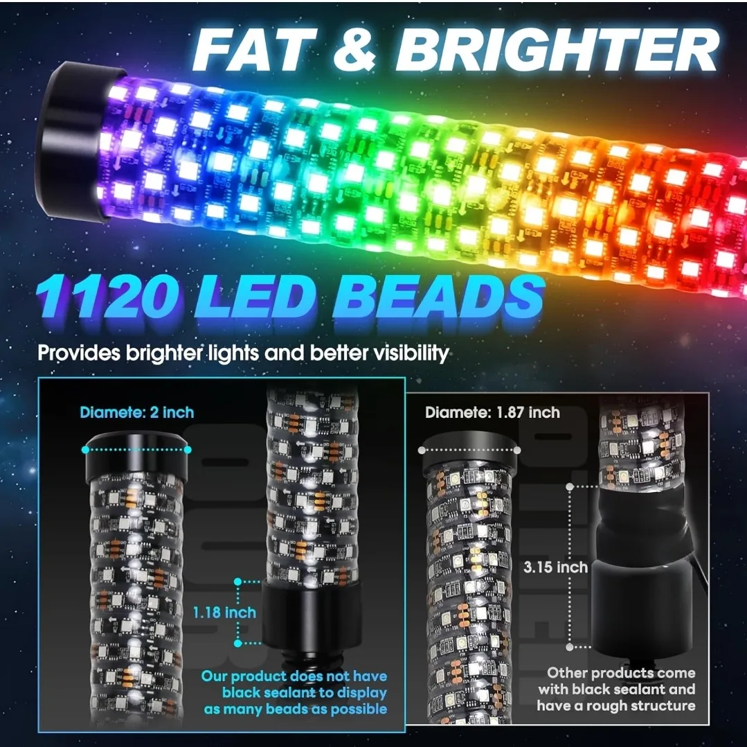 2PCS 3FT RGB LED Whip Lights w/ App & Remote for UTV/ATV image indicator(6)