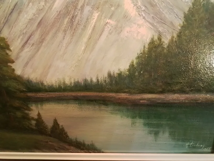 Framed Mountain Oil Painting by Alice Lindsay image indicator(5)