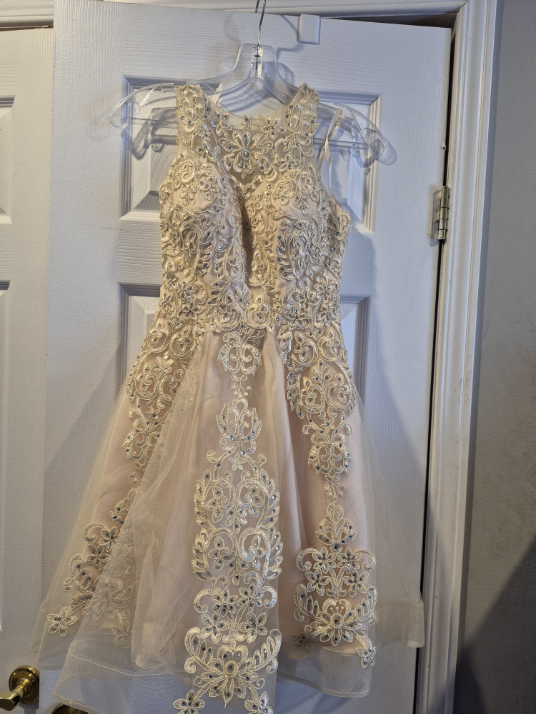 Champagne-coloured Beaded Grad Dress - photo 4