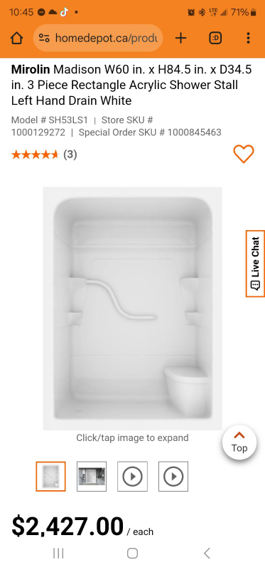 Mirolin Madison 3-Piece Acrylic Shower Stall