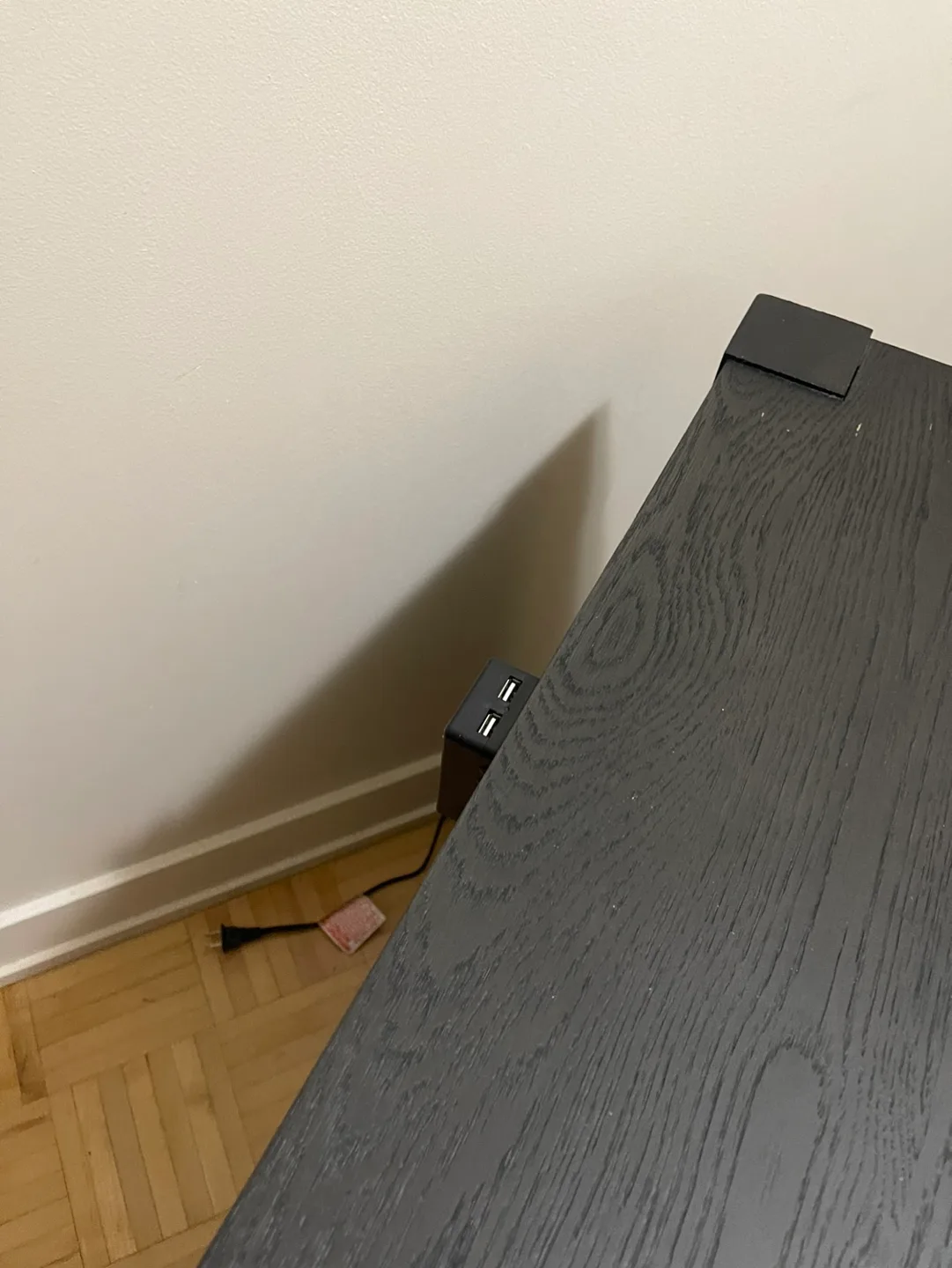 Black Nightstand with Two Drawers and a charging port image indicator(4)