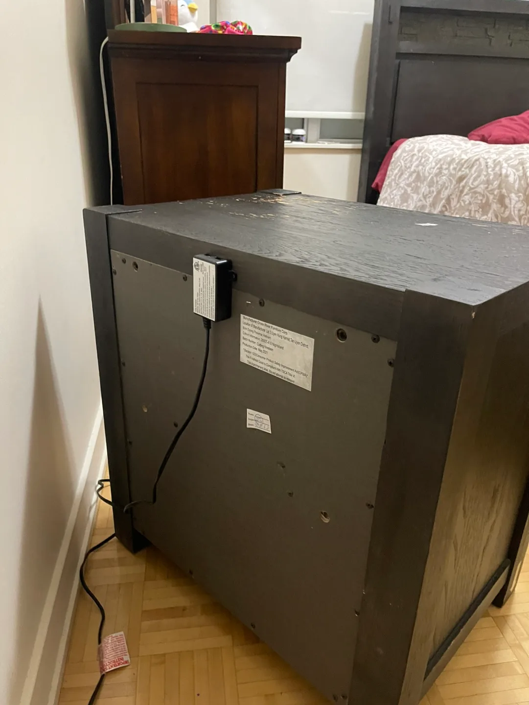 Black Nightstand with Two Drawers and a charging port image indicator(5)