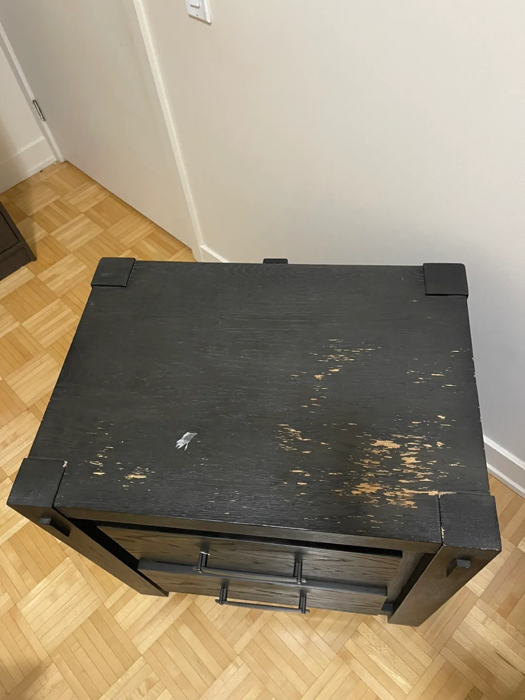 Black Nightstand with Two Drawers and a charging port image indicator(6)