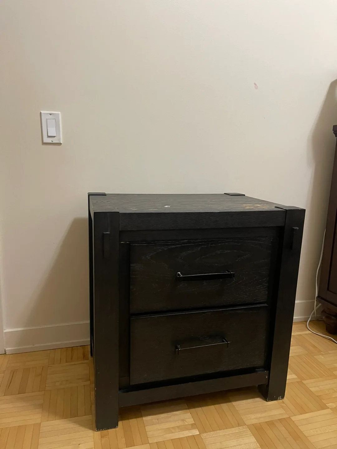Black Nightstand with Two Drawers and a charging port image indicator(7)