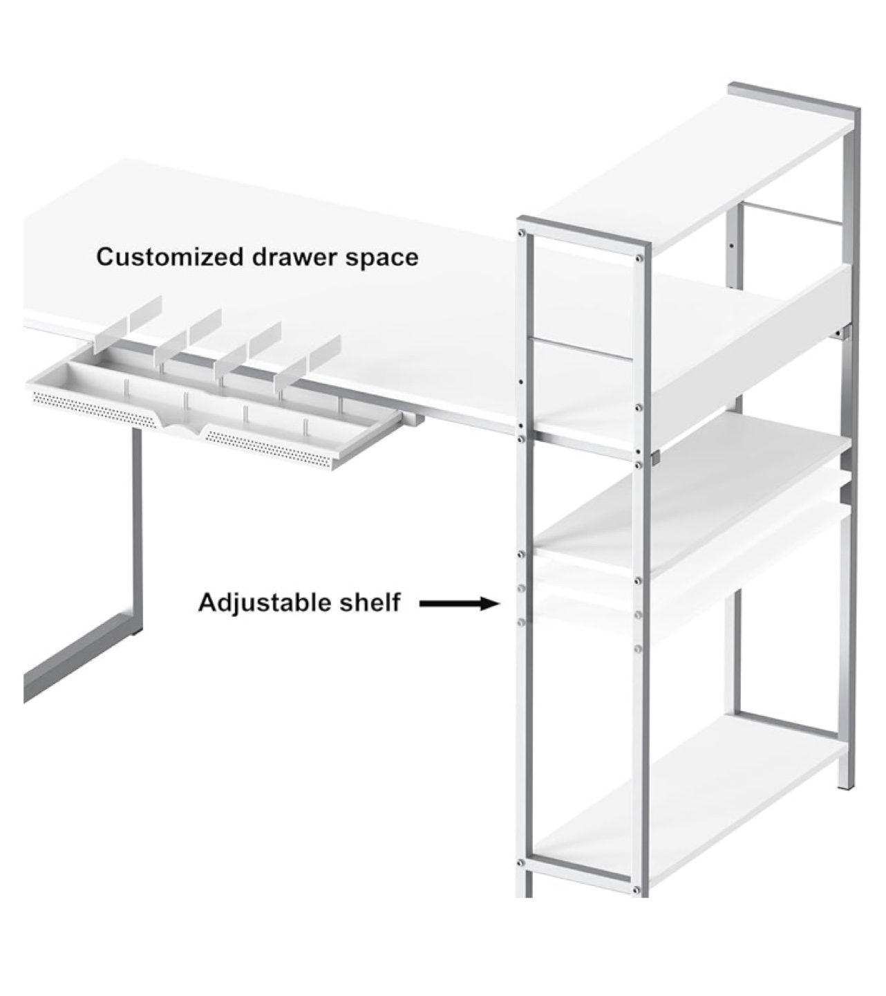 White Desk with Storage Shelves (Reversible) - photo 3