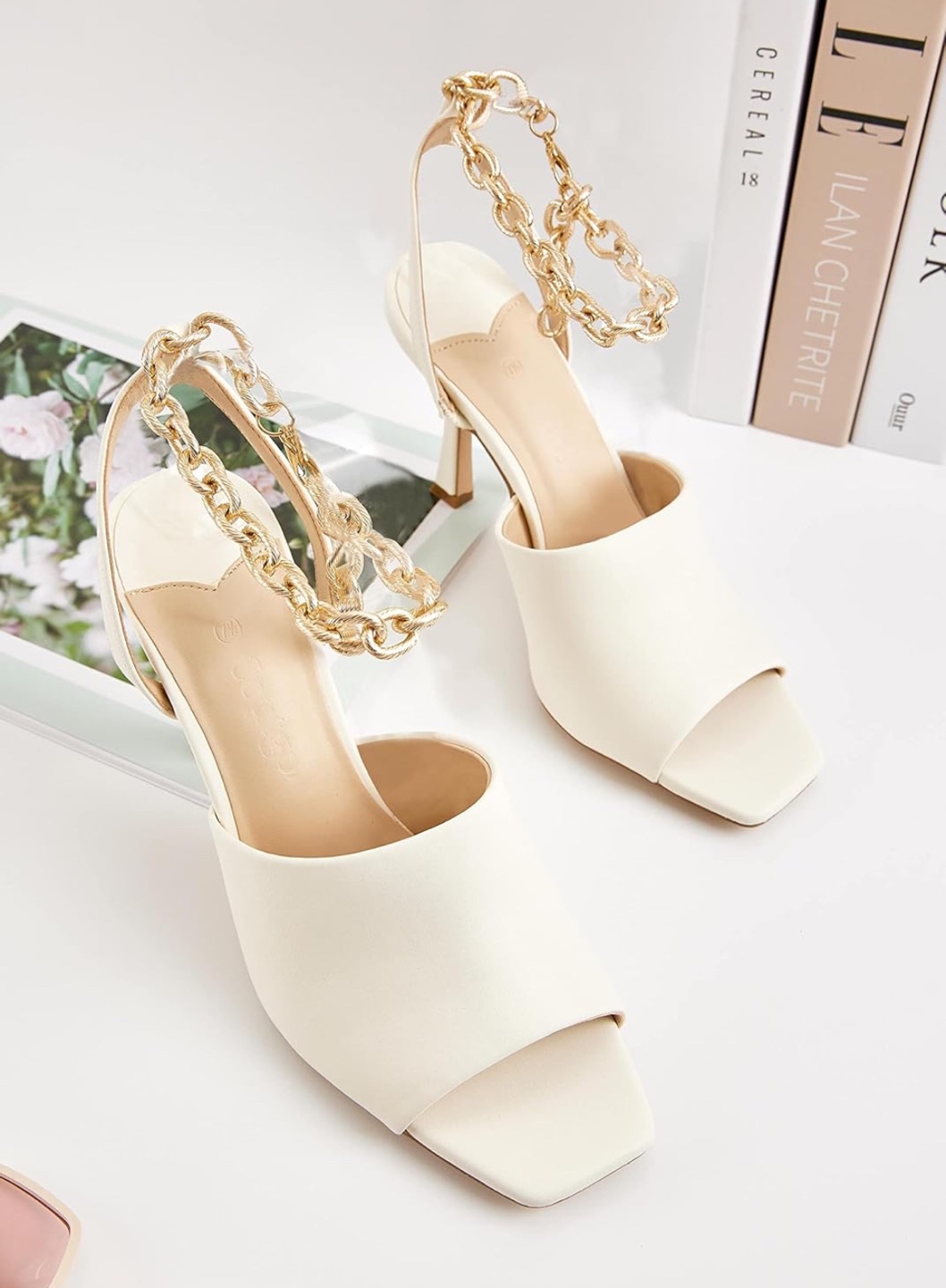 NEW! Coutgo Gold Chain Strappy Stiletto High Heels
