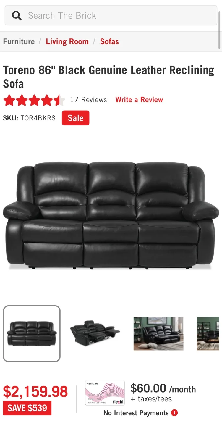 Black Genuine Leather Reclining Sofa image indicator(5)
