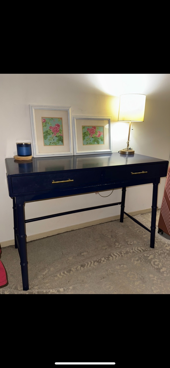 Blue Desk with Gold Handles (free chair)