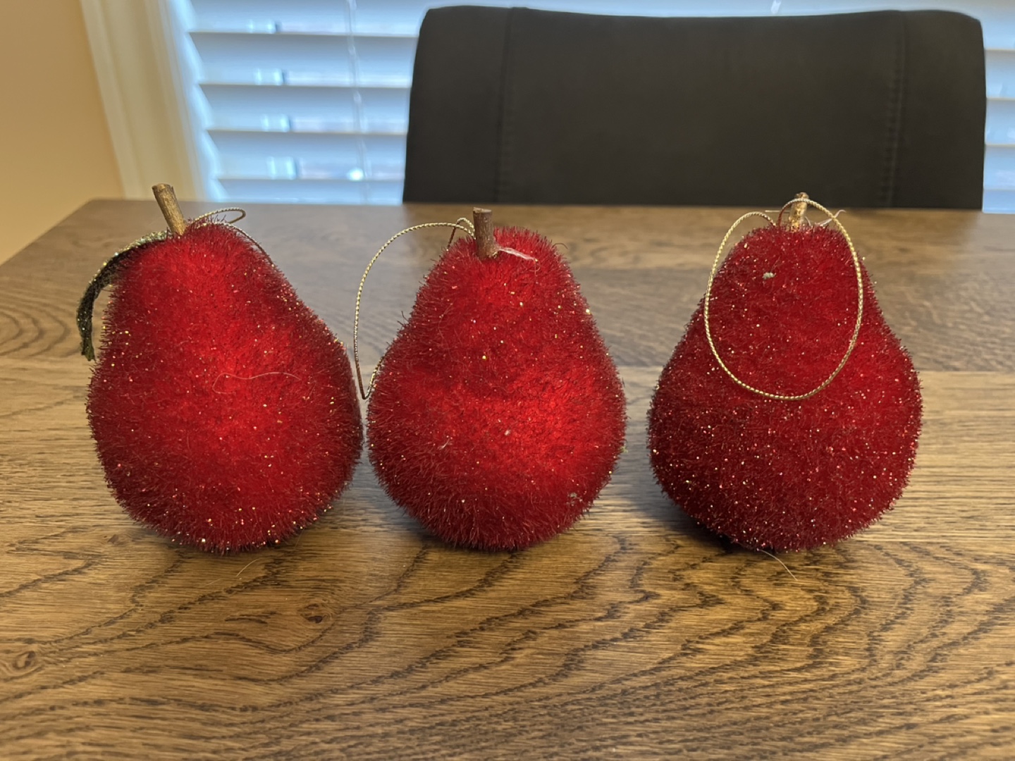 Set of 3 Red Pear Christmas Ornaments