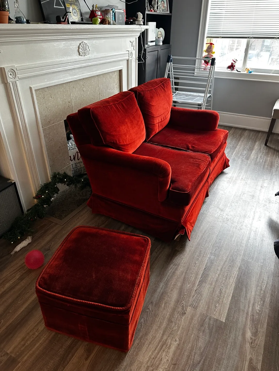 Vintage Red Velvet Loveseat and Ottoman image indicator(2)
