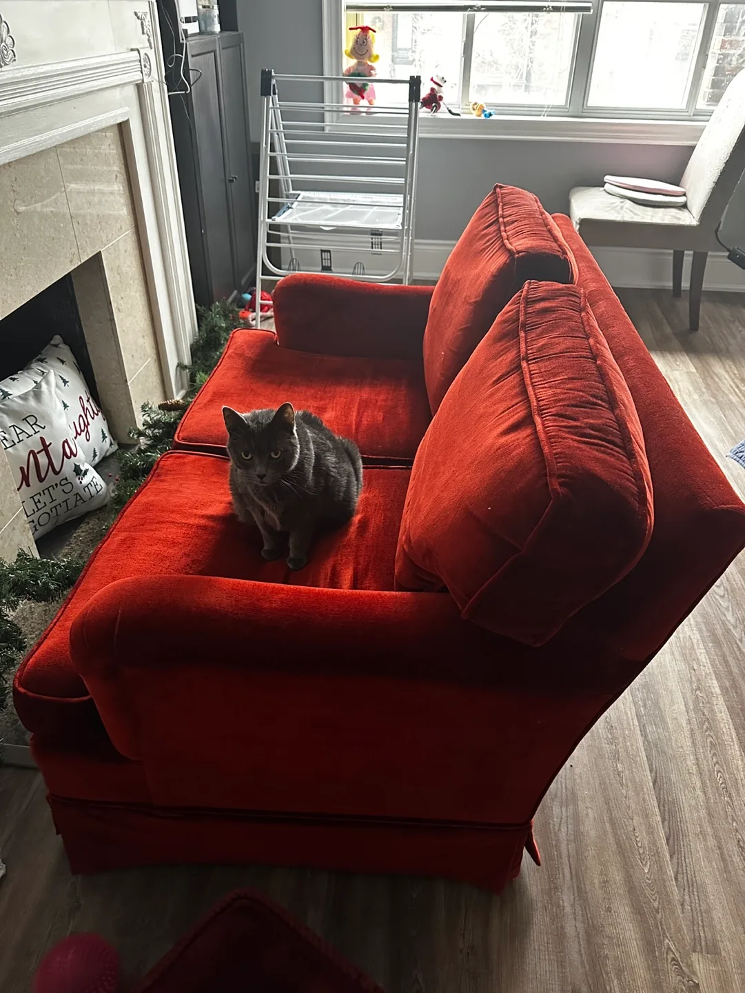 Vintage Red Velvet Loveseat and Ottoman image indicator(3)