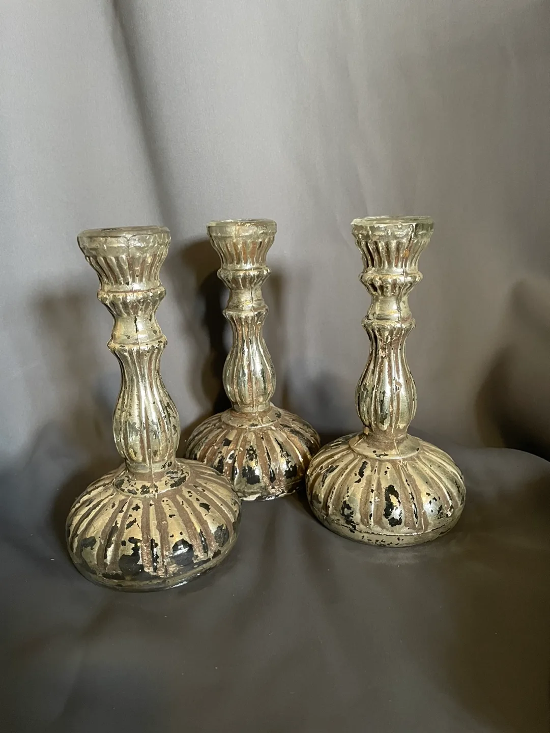 3x Distressed Silver Candlestick Holders image indicator(2)