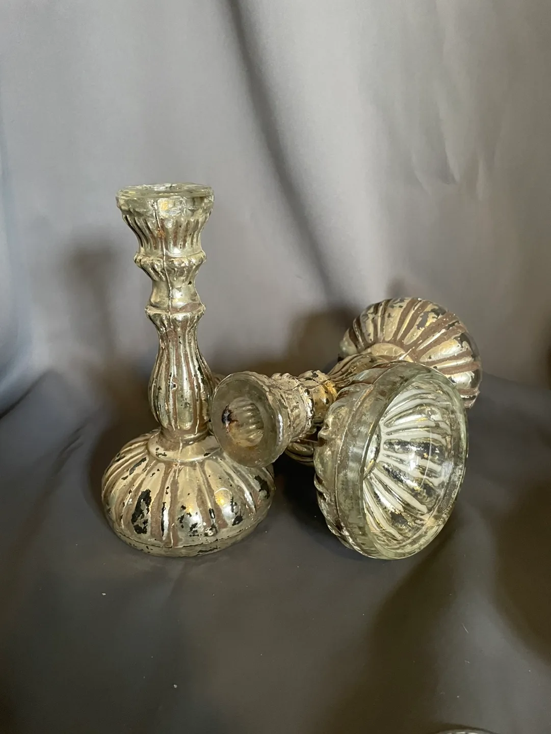 3x Distressed Silver Candlestick Holders image indicator(3)