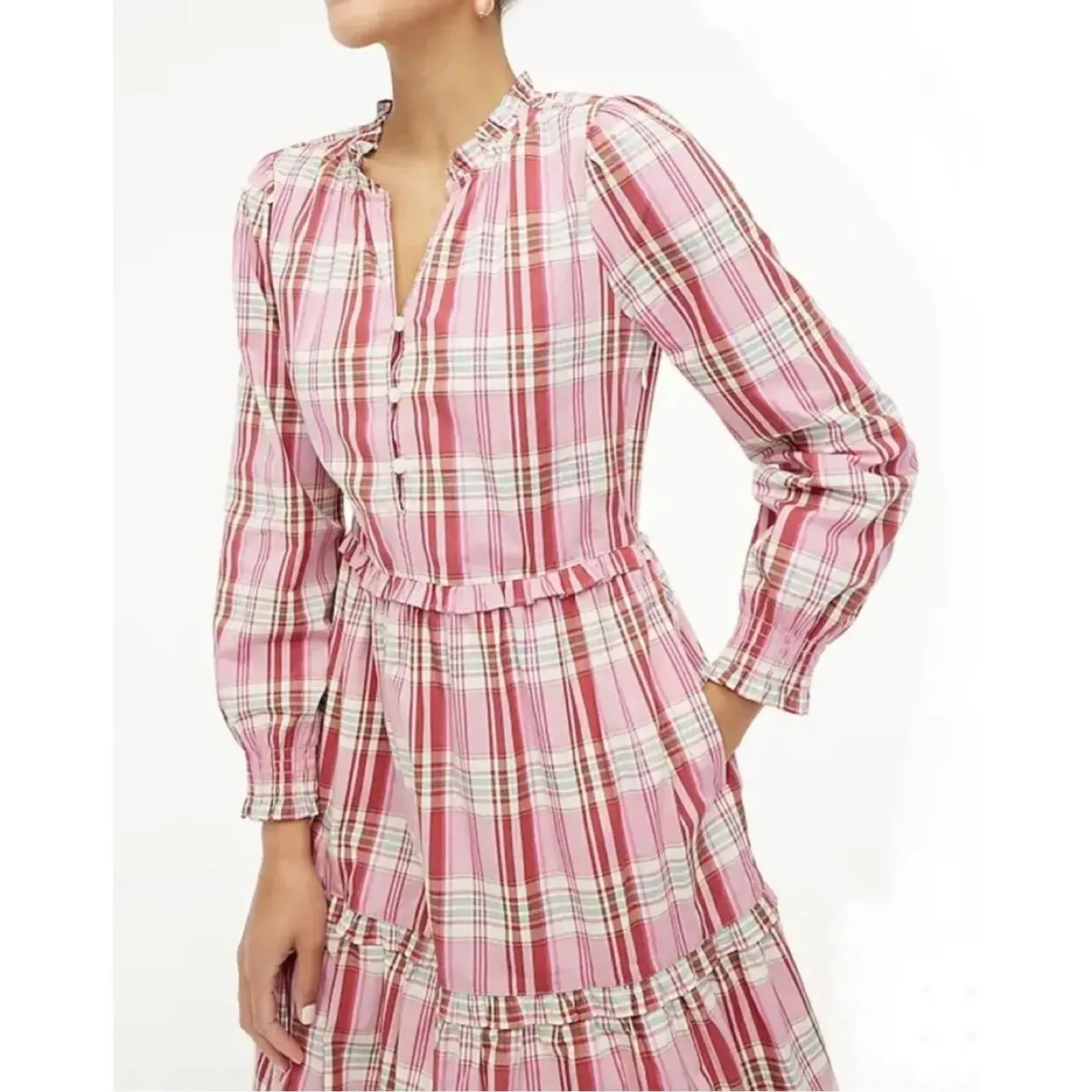 J.Crew Pink Plaid Dress Size 4 image indicator(2)