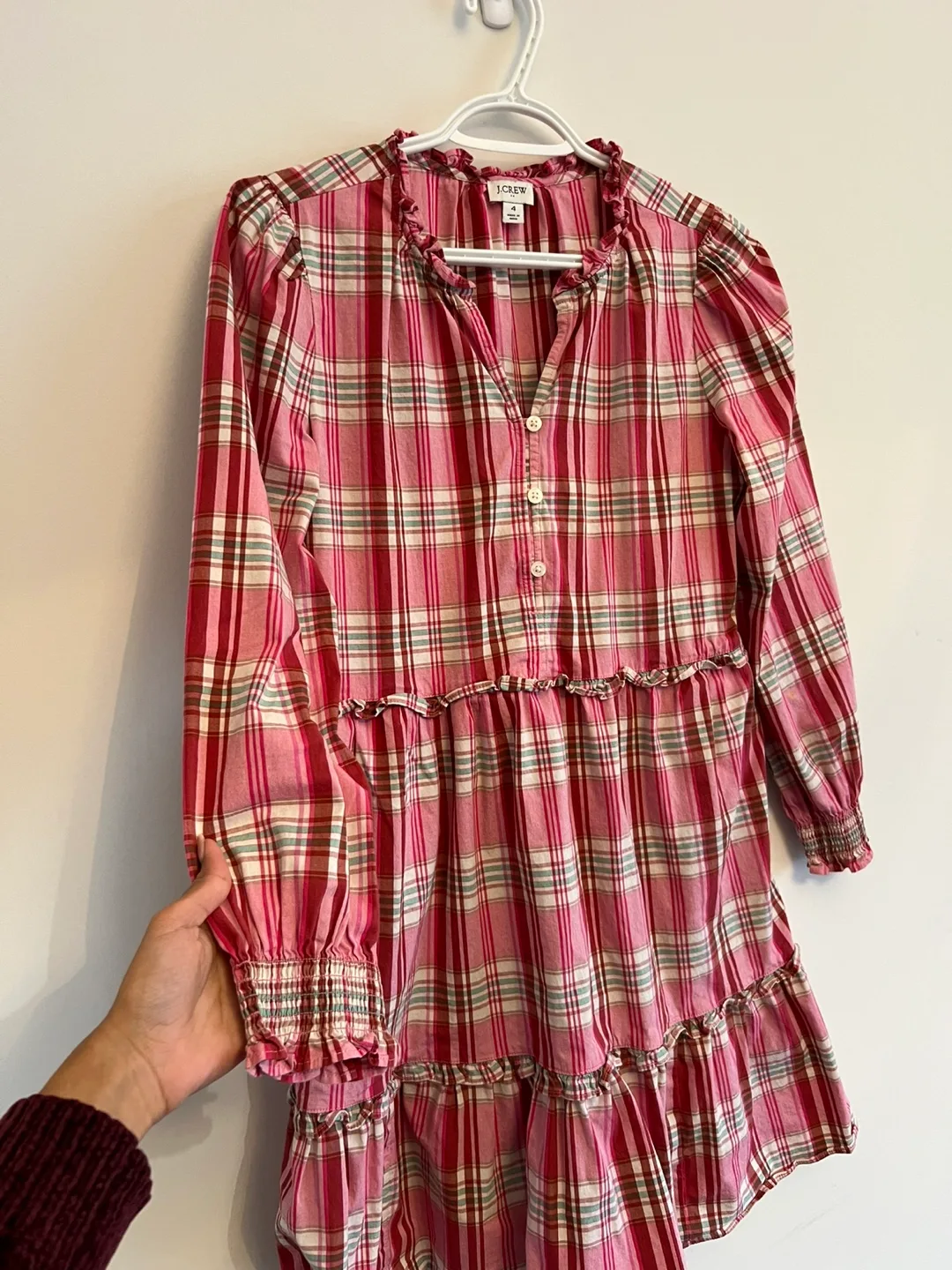 J.Crew Pink Plaid Dress Size 4 image indicator(6)