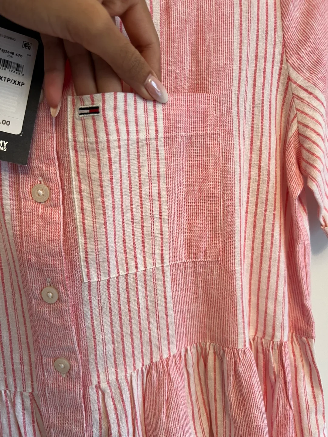 Tommy Jeans Pink and White Striped Dress XXS image indicator(5)
