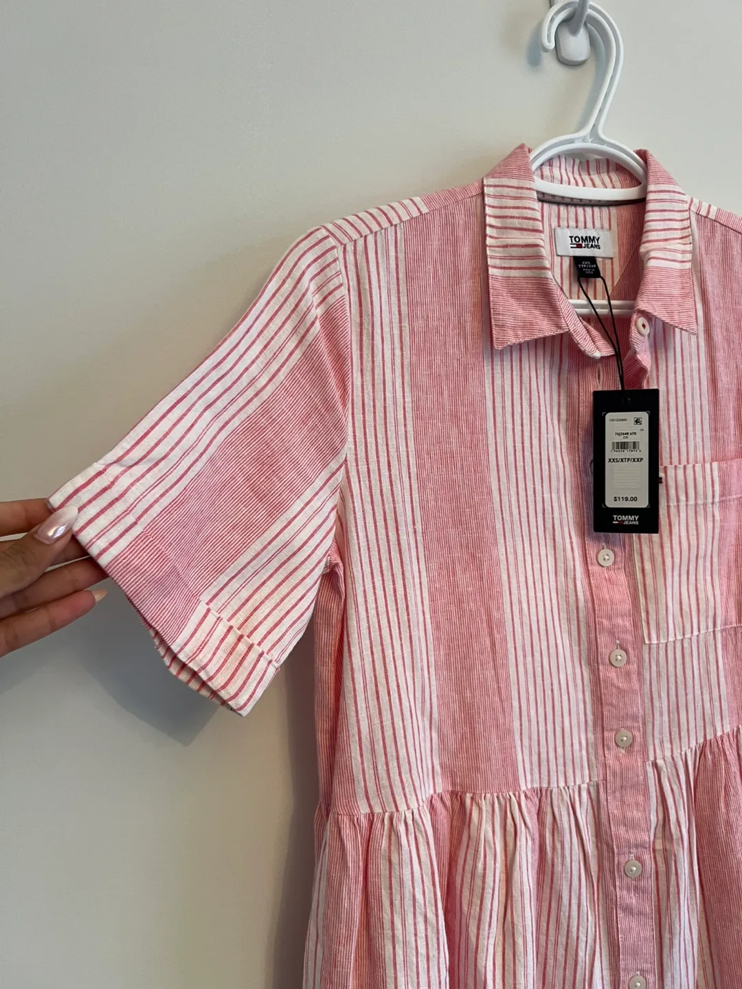 Tommy Jeans Pink and White Striped Dress XXS image indicator(3)