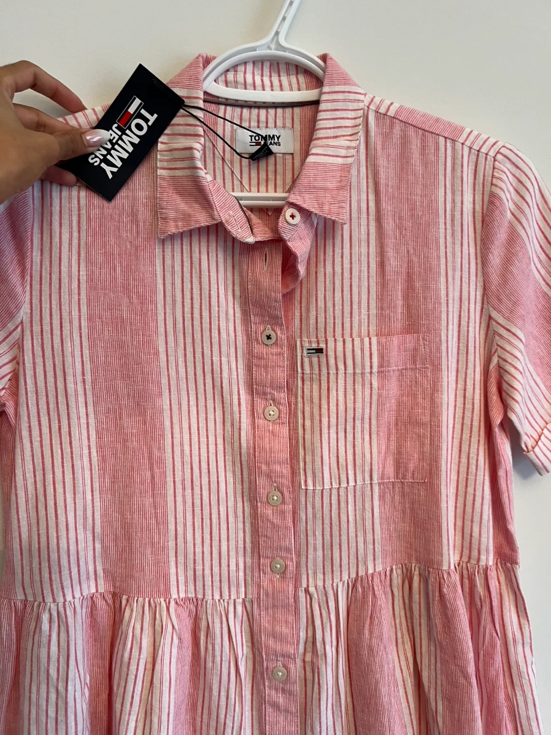 Tommy Jeans Pink and White Striped Dress XXS image indicator(4)
