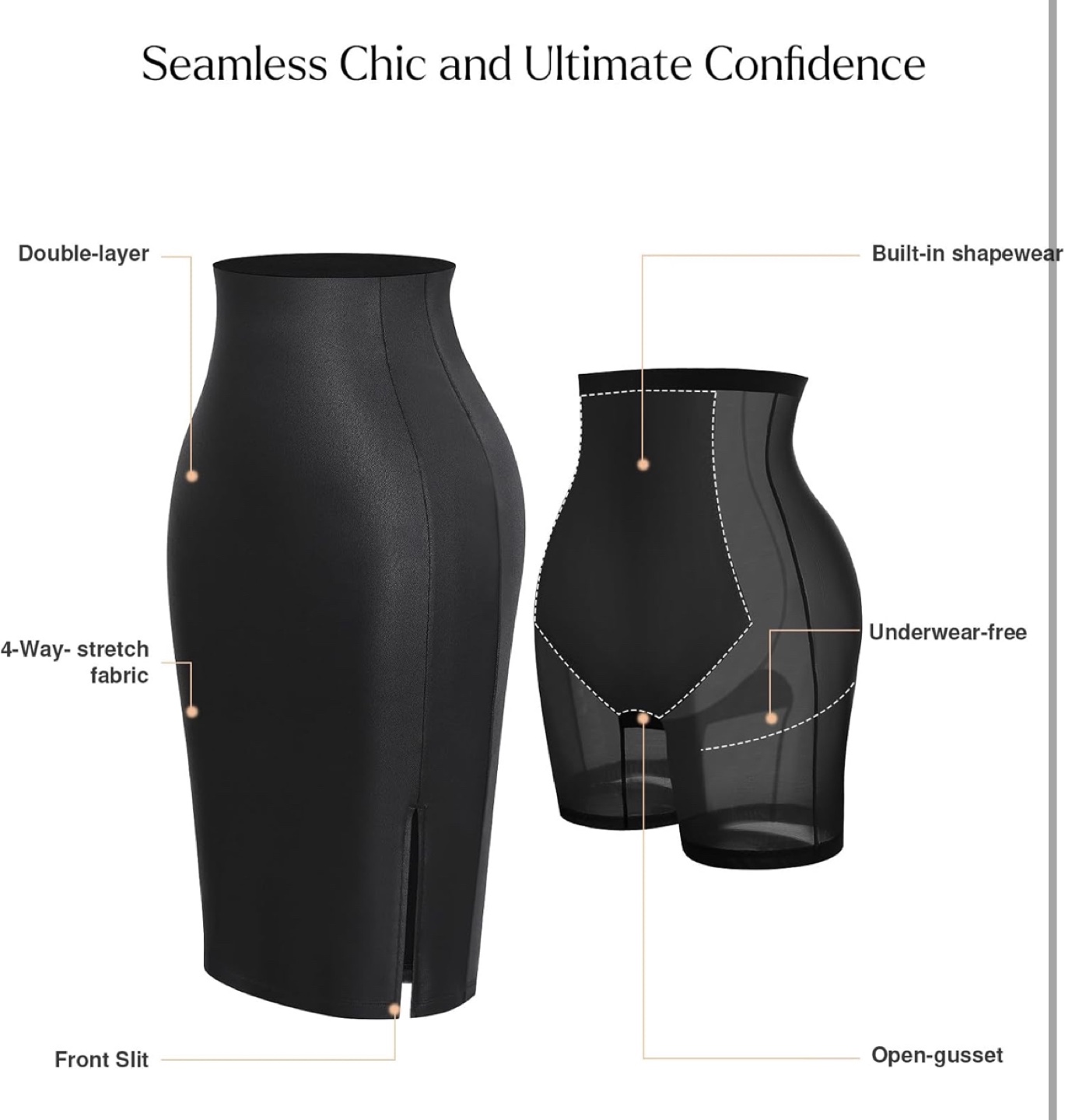 NEW! Popilush Faux Leather Midi Skirt with Built-in Shapewear - photo 3
