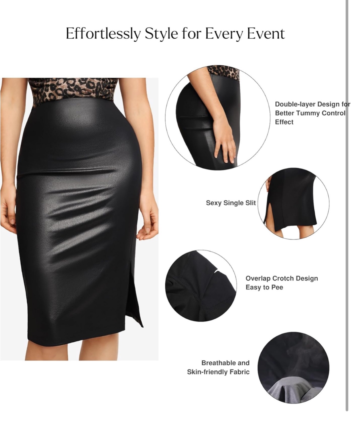 NEW! Popilush Faux Leather Midi Skirt with Built-in Shapewear - photo 4