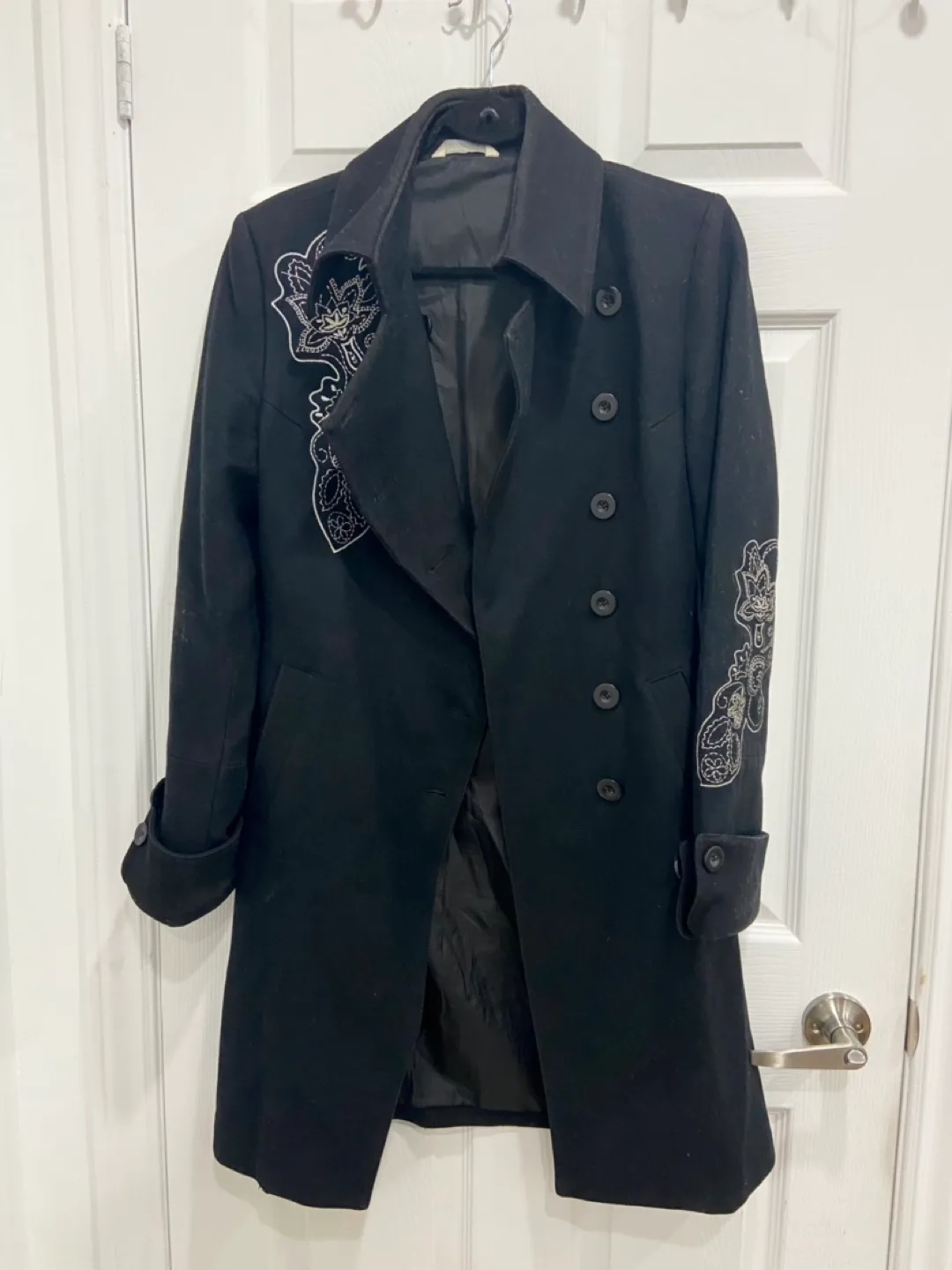 Promod Black Embroidered Coat image indicator(3)