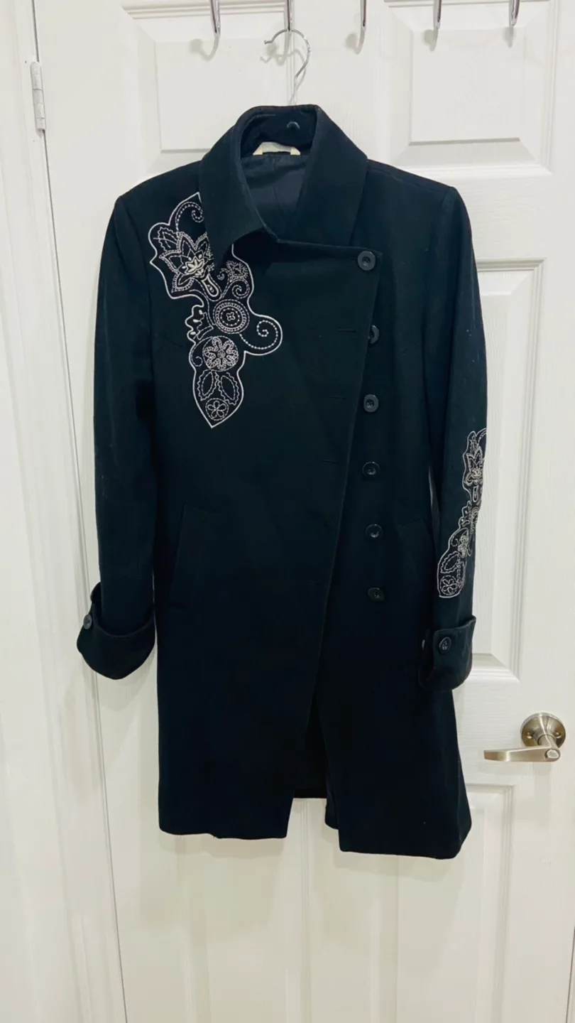 Promod Black Embroidered Coat image indicator(2)