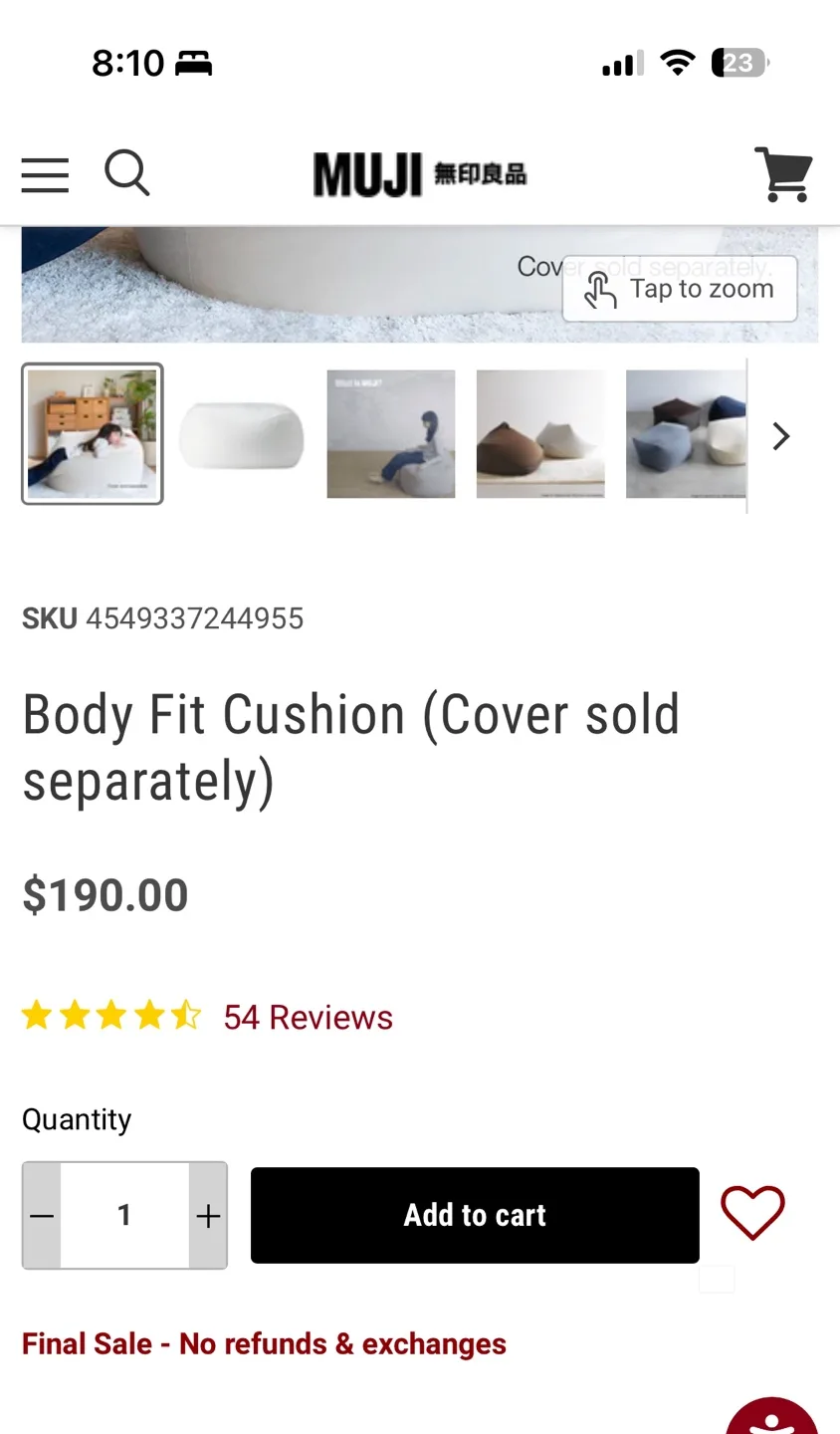 MUJI Body Fit Cushion/Bean Bag w cover image indicator(2)