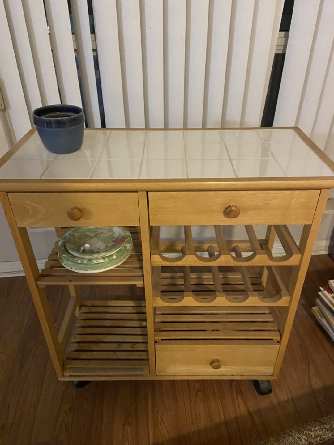 Kitchen Serving Cart with Tile Top