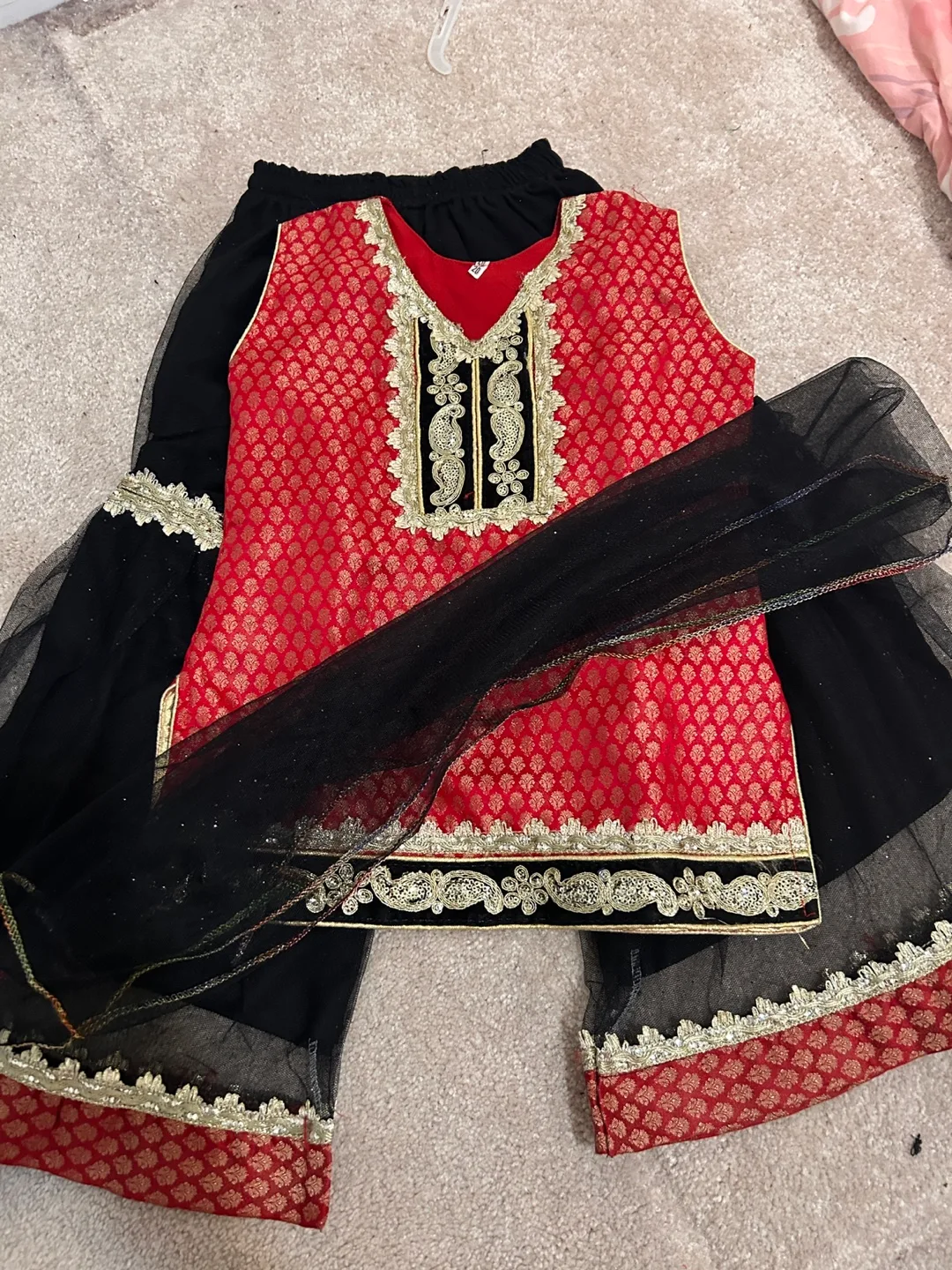 Girls Red and Black Sharara Suit image indicator(3)