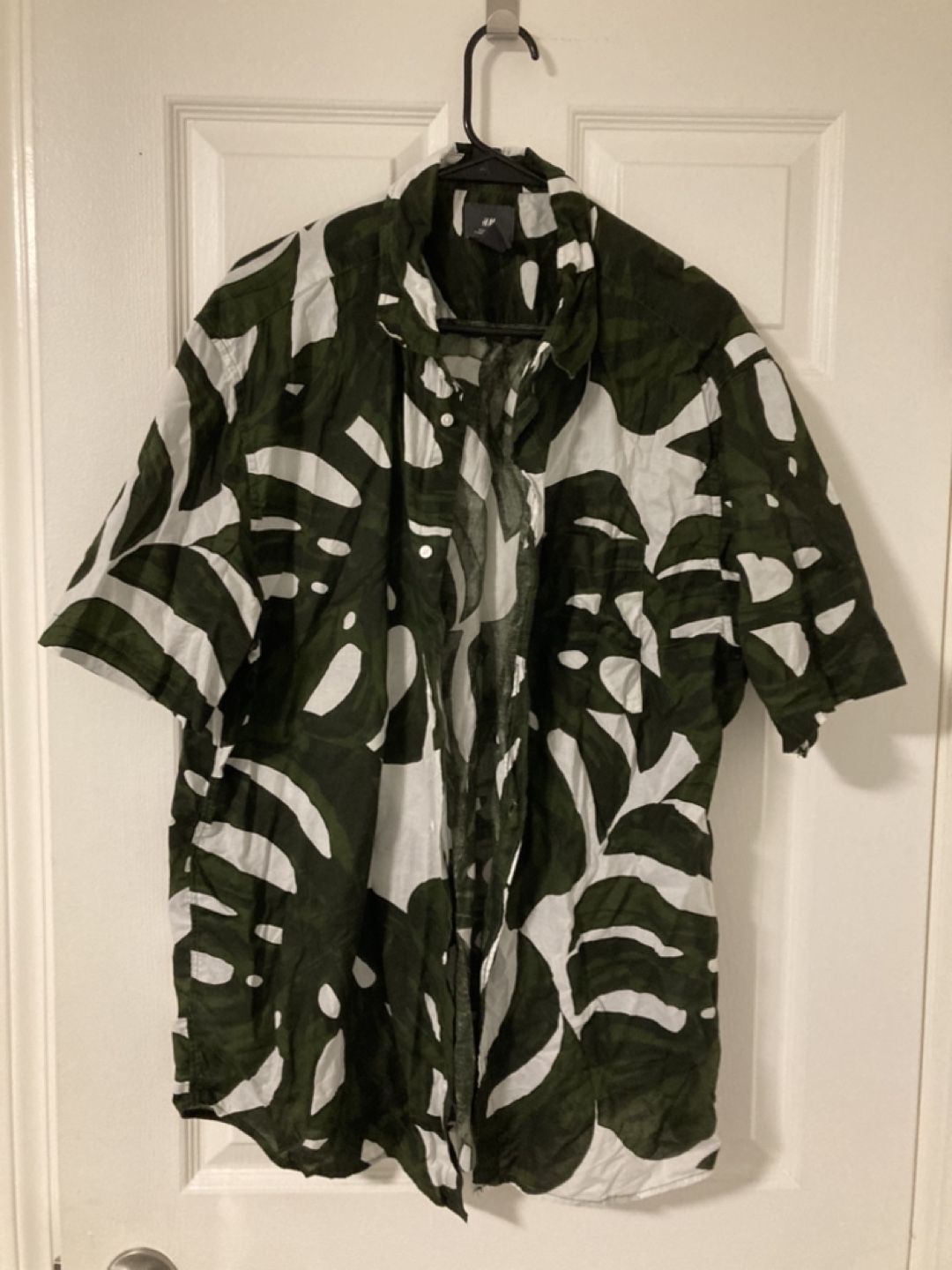 Men's Green and White Button-Up Shirt