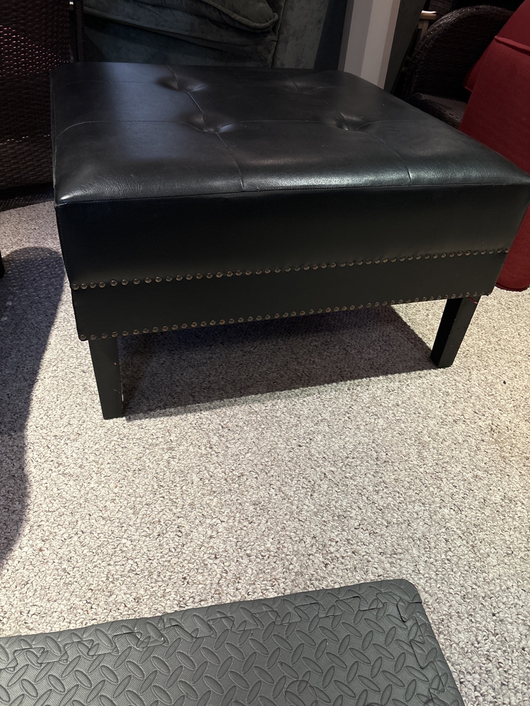 Black Faux Leather Ottoman